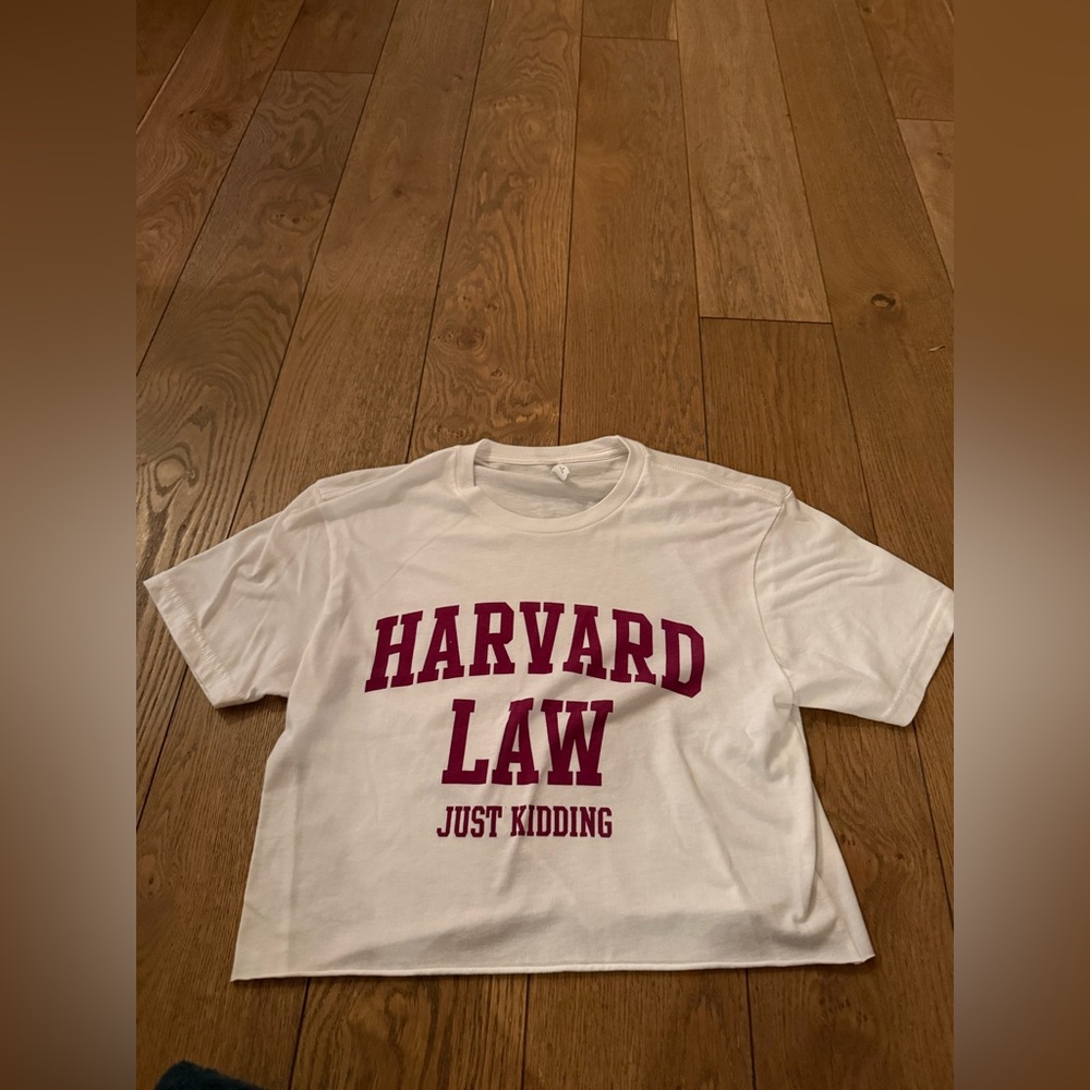 White "Harvard Law" Graphic Tee with Burgundy Text - Picture 2 of 4
